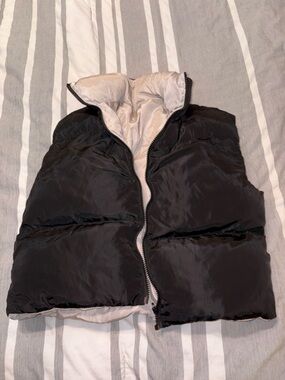Reversible Black Puffer Vest with Light Ivory Lining